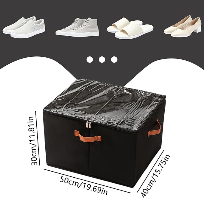 SLDYH Shoe Organizer for Closet, Tidy Up and Organize, Shoe Storage Easy to Store and Search, 12-20 Grid Fabric Shoe Box with Clear Cover (Black, 16 Grids)