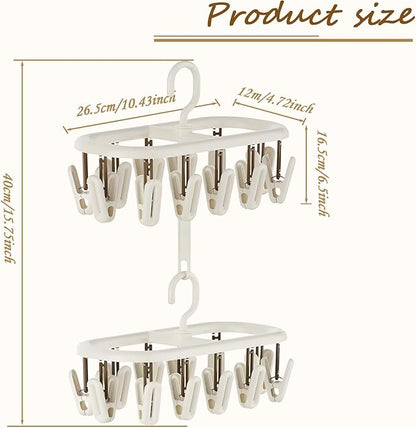 Clothes Drying Hanger with 12 Clips 2 Pack Folding Portable Hanging Drying Rack,Drip Foldable Hanging Rack 360° Rotatable Hook Clips