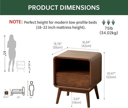Vadisun Walnut Night Stand Set of 2, Solid Wood Nightstand with Drawer, Walnut Bedside Table, Mid Century Modern Nightstand, Small Bed Side Table for Small Spaces Bedroom(Dark Black Walnut, 20.47" H)