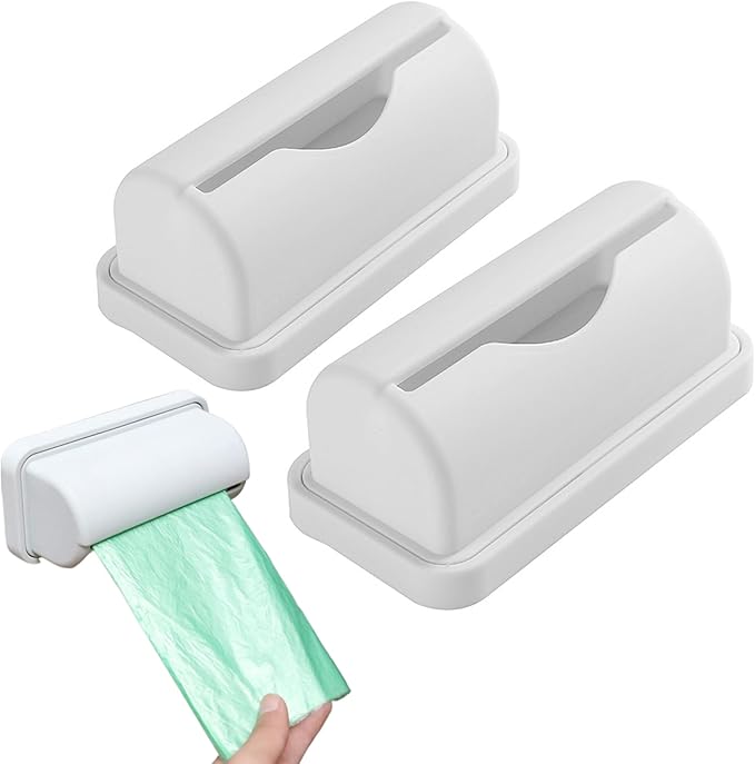2PCS Trash Bag Dispenser Roll Holder 2Pcs Punch-Free Kitchen Plastic Bag Holder Wall Mounted Garbage Organizer Under Sink for Kitchen Cabinet