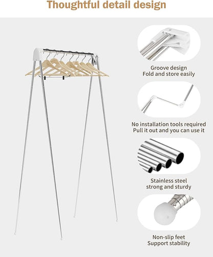 Travel Garment Rack ,Portable and Foldable，Folding Clothes Rack for Dance,Travel,Camping, Drying,RV, Indoor,Outdoor. A Collapsible Mini Clothing Rack.
