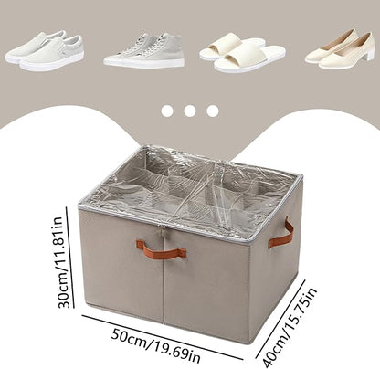 SLDYH Shoe Organizer for Closet, Tidy Up and Organize, Shoe Storage Easy to Store and Search, 12-20 Grid Fabric Shoe Box with Clear Cover (Grey, 16 Grids)