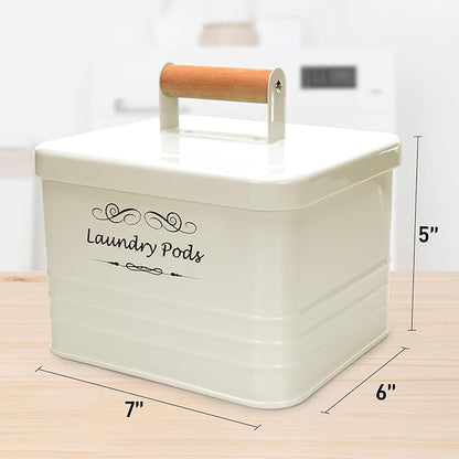 ElitaPro Modern Farmhouse Laundry Pods Container with Lid for Laundry Room Décor & Accessories, Laundry Room Organization (Ivory)