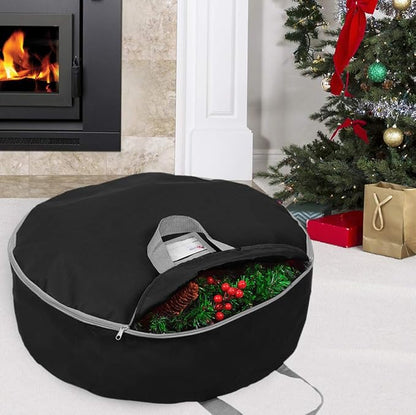 Primode Heavy Duty Wreath Storage Bag 30"- Garland Wreaths Container with Handles - Durable 600D Oxford Polyester Material Xmas Holiday Wreaths Storage Holder 30” (Black)