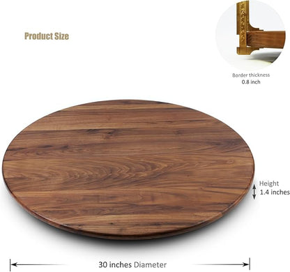 30 Inches Black Walnut Wood Lazy Susan Organizer, Solid Wooden Round Turntable, Rotating Tray for Table Top/Counter Top