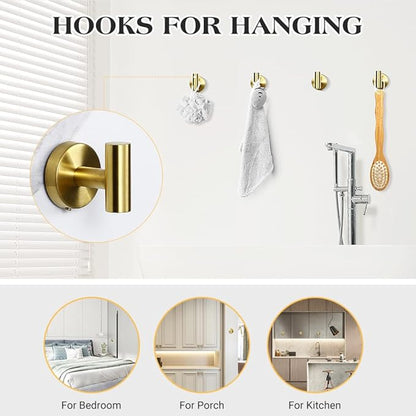 Gold Bathroom Towel Bar Set, 10-Piece Stainless Steel Hardware Bathroom Accessories, 24" Towel Racks for Bathroom Walls