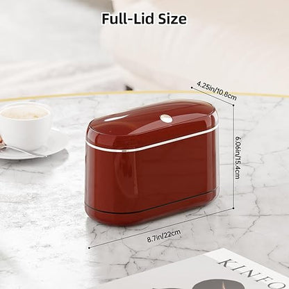 Mini Trash Can for Desk with 5 Rolls of Trash Bags, Small Press-Top Countertop Garbage Bin, Removable Waste Basket for Bedroom, Vanity, Coffee Table, Kitchen (Red Full-Lid)