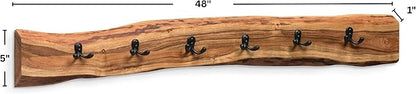 Alpine Natural Live Edge Wood 48-Inch Coat Rack with 6 Black Metal Hooks, Unique Natural Wood Characteristics, and Clear Finish for Entryway, Hallway, or Mudroom by Alaterre Furniture