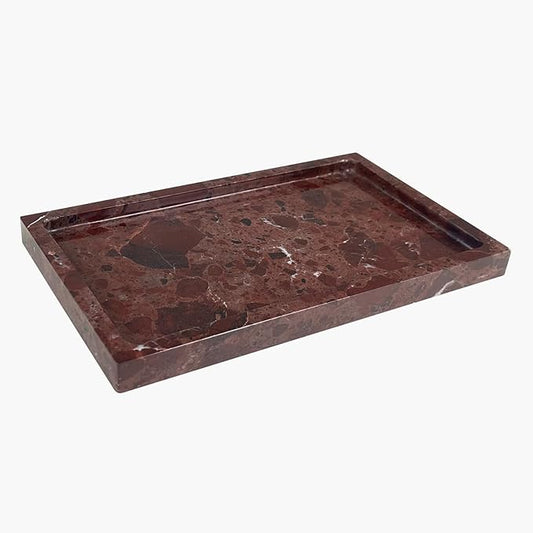 OAIQNUJ Natural Red Marble Vanity Tray, 9.8"x5.9" Genuine Marble Tray for Bathroom/Kitchen/Dresser (Rosso Levanto)