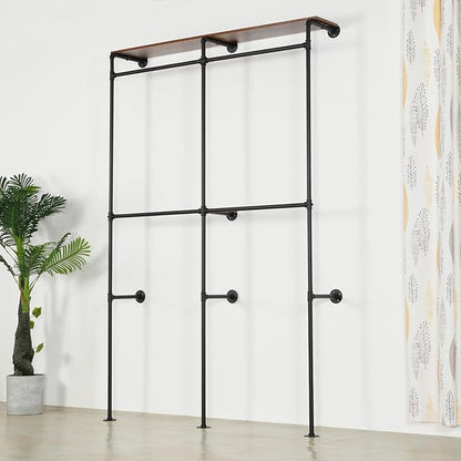 Garment Rack Heavy Duty Racks, Modern Simple Industrial Pipe Double Hanging Rods Clothing with Shelves, Freestanding Portable Wardrobe Closet Rack for Hanging Clothes, 93in Black