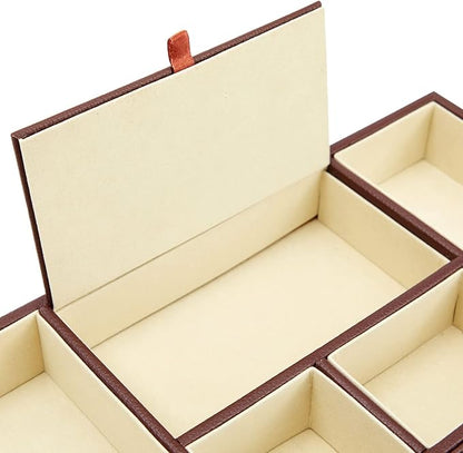 Juvale Rectangular Catchall Tray - 6-Compartment Nightstand Organizer - Polished Key Bowl - Portable Drawer Organizer - Brown Faux Leather