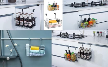 Wire Hanging Storage Basket 2 Packs, Wall Mounted Kitchen Bathroom Storage Basket, Home Multi-Functional, no Punching, Bearing Strong, Suitable for Home, Office,Chrome