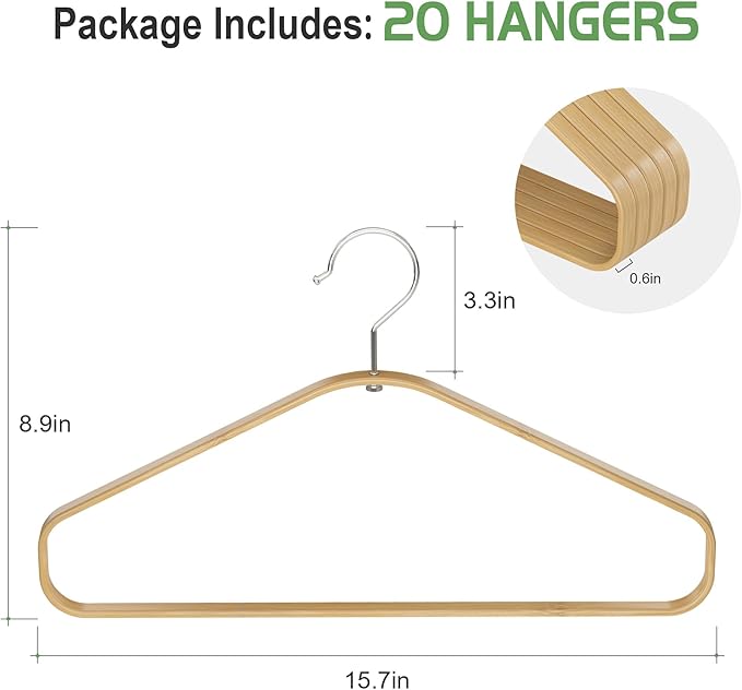 APRTAT Bamboo Hangers - 30 Pack, Slim & Durable Suit Hangers with 360-Degree Rotatable Hook, for Clothes, Jacket, Shirt, Tank Top, Pant (Natural)