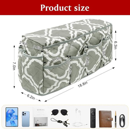 HADEEONG Remote Control Holder, Non Slip Bedside Armchair Caddy, Recliner Arm Caddy Armrest Organizer with 14 Pockets for Cell Phone TV Remote Control Magazines