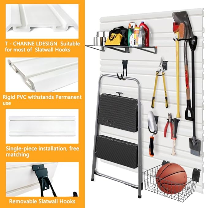 Slatwall Panel 6PCS PVC Slatwall Board, 6" x 24" Wall Mounted Slat Wall Rack, Heavy Duty Garage Wall Organizer, White