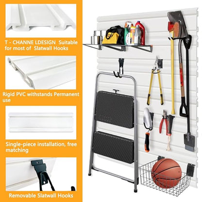Slatwall Panel 6PCS PVC Slatwall Board, 6" x 24" Wall Mounted Slat Wall Rack, Heavy Duty Garage Wall Organizer, White