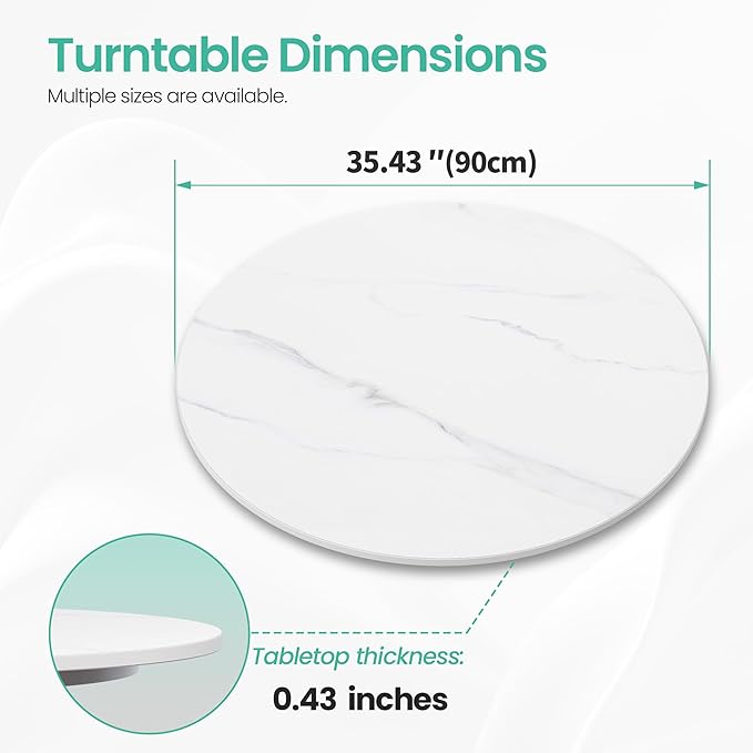 ZL ZELing 35.4 Inch Lazy Susan Turntable, 360 Degree Sinteredstone Rotating Tray, Silent Anti-Slip Design for Kitchen, Pantry, Dining Table, White
