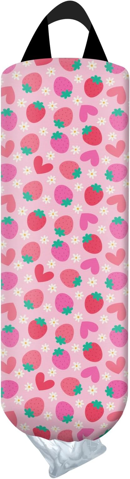 Plastic Bag Holder, Wall Mount Grocery Bag Organizer, Strawberry Pink