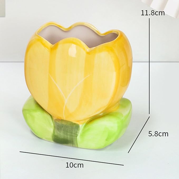 Pen Holder for Desk Tulips Vase Decor Aesthetic Cute Toothbrush Holder Pencil Holder for Office Makeup Brush Holder Yellow Kawaii Desk Accessories Home Decor Birthday Gifts for Women