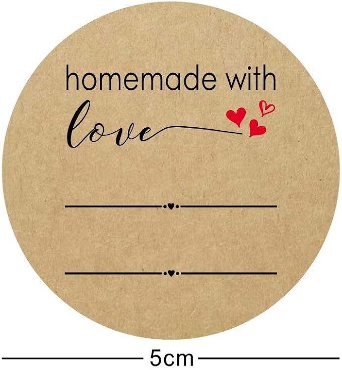 2 Inch Homemade with Love Sticker with Lines for Writing (500 Labels per roll) Brown Kraft Stickers for Canning Labels Jar, Store Owners, Crafts, Organizing, Gift, Price Tags, Envelop Seal