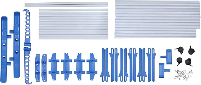 Foldable Clothes Drying Rack, 4 Tier Metal Clothes Rail with Wheels 7 Windproof Hooks Clothes Horses Rack Laundry Garment Dryer Stand with 2 Side Wings Indoor, Outdoor, Bedroom, Loft (Blue)