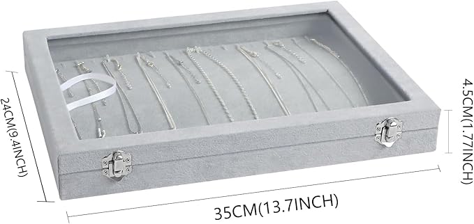 Wudygirl 20 Hooks Necklace Organizer Velvet Jewelry Organizer Showcase for Necklaces Jewelry Box Stackable Glass Top Lockable (Necklace Organizer)