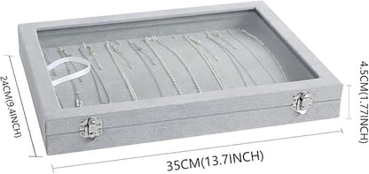 Wudygirl 20 Hooks Necklace Organizer Velvet Jewelry Organizer Showcase for Necklaces Jewelry Box Stackable Glass Top Lockable (Necklace Organizer)