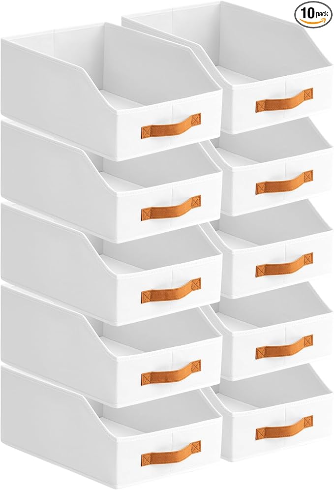 Fabric Storage Bins for Organizing - 10 Pack Large Trapezoid Collapsible Storage Bins with Front Handle, Closet Organizers and Storage for Bedroom, Home Shelves, Small Spaces, White
