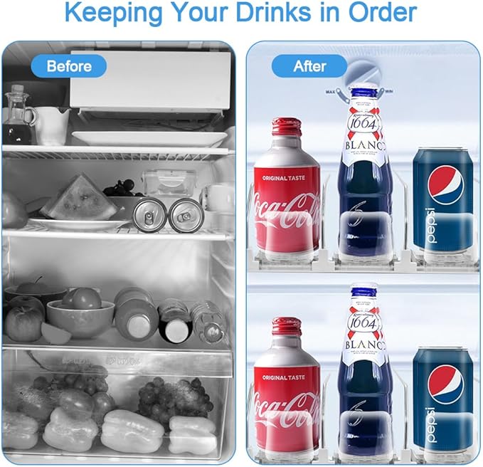 Jaxbo Drink Organizer For Fridge, Adjustable Self Pushing Drink Dispenser for Refrigerator Organizers and Storage, Automatic Fridge Drink Organizer, 3 Rows, 14.96" D - Holds up to 15 Cans