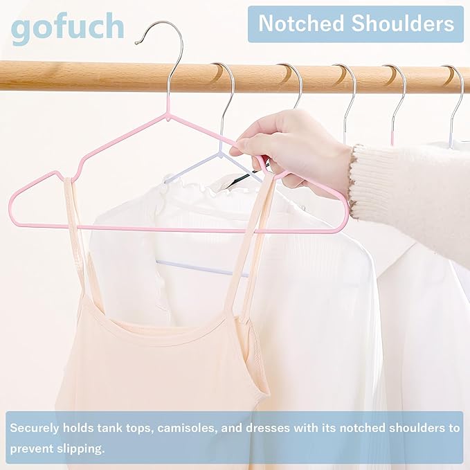gofuch Ultra-Thin Metal Hangers, 50 Pack Non-Slip PVC Coated Space Saving Clothes Hangers for Closet, 16 inch Wide for Suits, Dresses, Jackets（Blue）