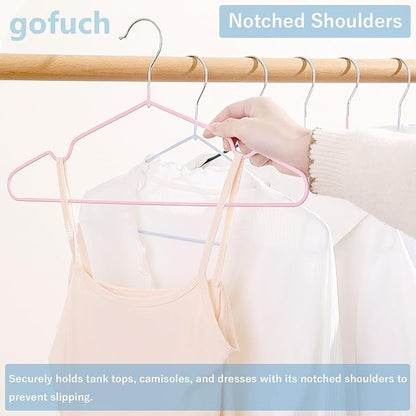 gofuch Ultra-Thin Metal Hangers, 50 Pack Non-Slip PVC Coated Space Saving Clothes Hangers for Closet, 16 inch Wide for Suits, Dresses, Jackets（Blue）