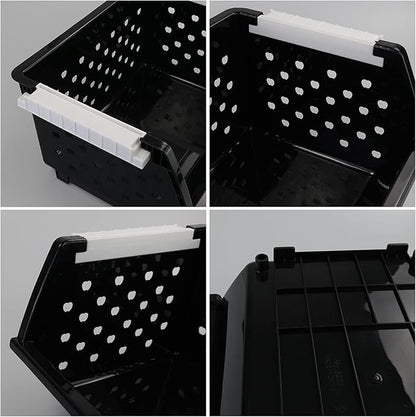Jekiyo 4 Packs Large Stackable Storage Bins, Plastic Stacking Basket, Black