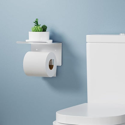 Toilet Paper Holder with Shelf, Idealmax SUS304 Stainless Steel Toilet Paper Roll Holder Wall Mounted, Brushed Nickel Toilet Tissue Holder with Storage Shelf