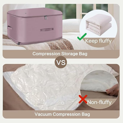 Space Saving Self Compression Organizer,Compression Storage Bags for Bedding and travel,Storage bags for Blankets Duvet Quilts Pillows, Comforter Storage with zippered ventilation holes（pink XL）