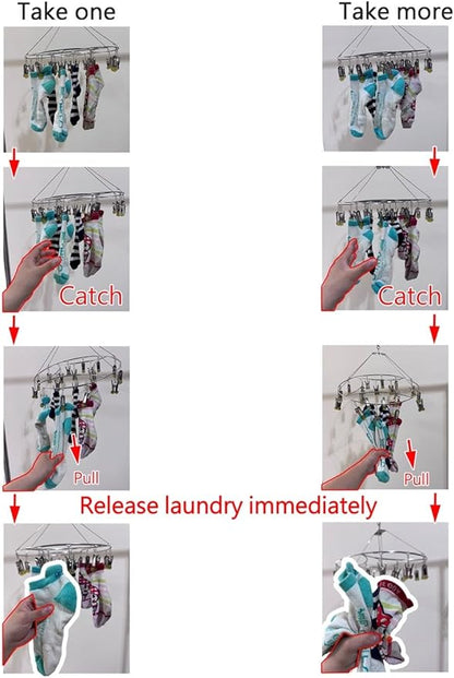 Quick Release Arc Stainless Steel Laundry Drying Rack with 8 Clips,Swivel Hook Wind-Proof Clothes Hanger Rack for Sock, Bras, Underwear, Laundry Accessories