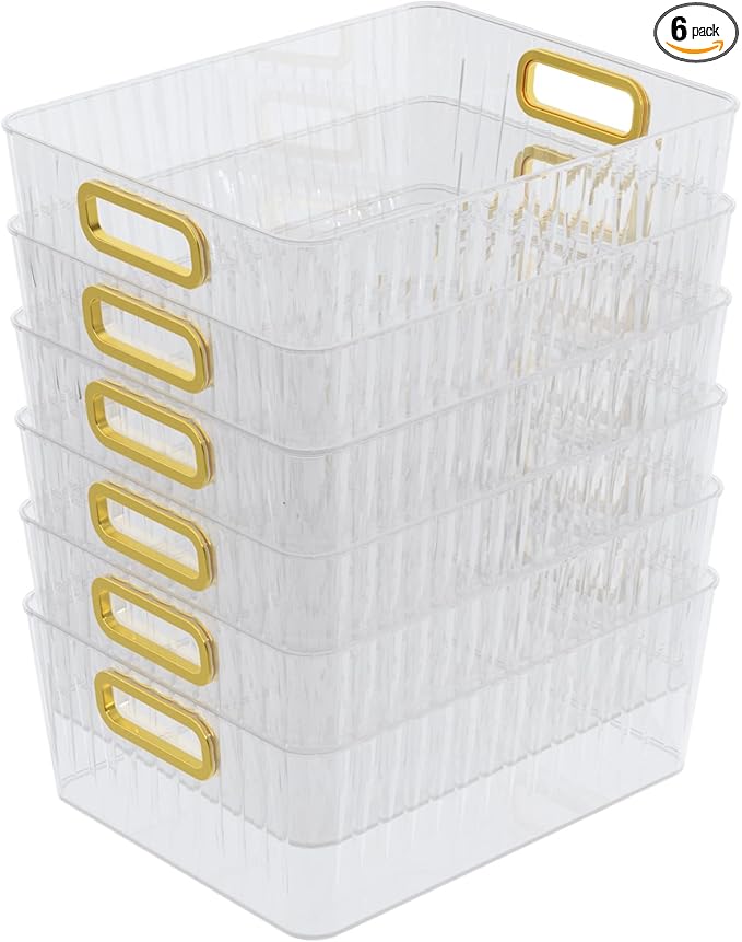 Callyne 6-Pack Clear Plastic Pantry Organizer Bins, Clear Storage Bins for Organizing