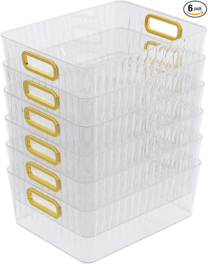 Callyne 6-Pack Clear Plastic Pantry Organizer Bins, Clear Storage Bins for Organizing
