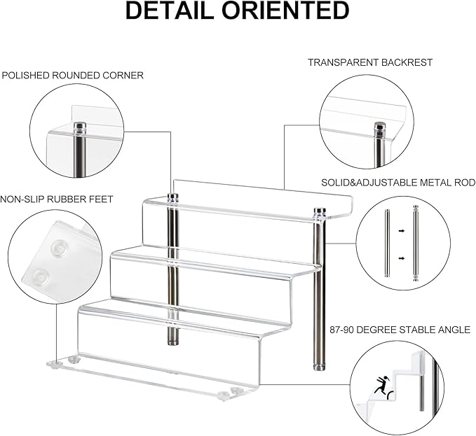 LileZbox 9 x 6 in Acrylic Display Risers Shelf for Pops Figures, 4 Tier Perfume Organizer Stand, Dessert Shelves for Party, Clear Display stand for Decoration and Organizer