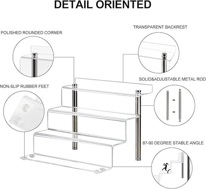 LileZbox 9 x 6 in Acrylic Display Risers Shelf for Pops Figures, 4 Tier Perfume Organizer Stand, Dessert Shelves for Party, Clear Display stand for Decoration and Organizer