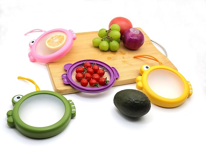 Kirynd Onion storage and Avocado Saver,Set of 4 Double-Sided Silicone Fruit Keeper Containers for Fridge,Tomatos Holder,Lemons,Garlic,and Potatoes