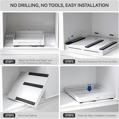 Pull-out Cabinet Organizer,Adjustable Depth(15.7"-24.4") And Width(12.8"-20.5"),3 Silent slides and 2 Support Pulleys,Easy to Assemble and Heavy-Duty Storing slide-out drawer,White