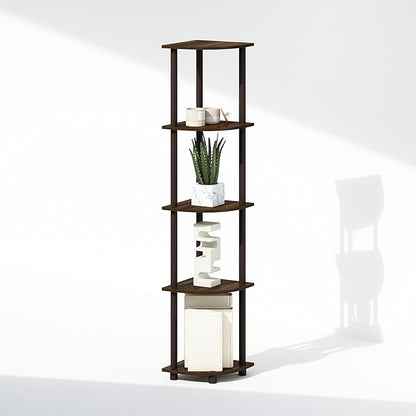 Furinno Turn-N-Tube Storage Shelves, 5-Tier Book Shelf, Corner Shelf, Toolless Open Shelves, for Organization and Storage, Living Room, Home Office, Hallway, Bedroom, Walnut