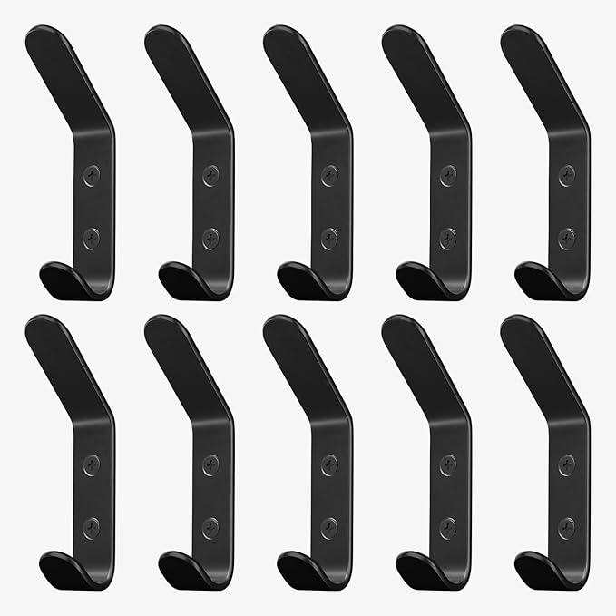Homeforia Wall Coat Hook Rack - Set of 10 - Black Metal Hooks for Hanging Coats - Hat Hooks - Hat Hangers for Wall