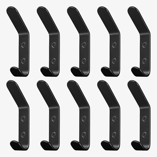 Homeforia Wall Coat Hook Rack - Set of 10 - Black Metal Hooks for Hanging Coats - Hat Hooks - Hat Hangers for Wall