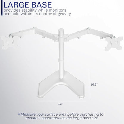 VIVO Dual LED LCD Monitor Mount, Free-Standing Desk Stand for 2 Screens up to 27 Inch, Fully Adjustable Arms with Max VESA 100x100mm, Extra Large Base, White, STAND-V002FW