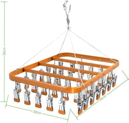 Clothes Drying Racks Clip Hangers Metal with 36 Clips Windproof Hook Underwear Hanger Foldable Laundry Clip for Socks Bras (Gold)