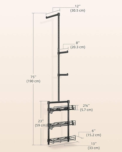 Laundry Room Shelves - Over The Washer and Dryer Storage Shelf, Laundry Hanging Rod with Basket and Hanger Organizer for Laundry Room Organization