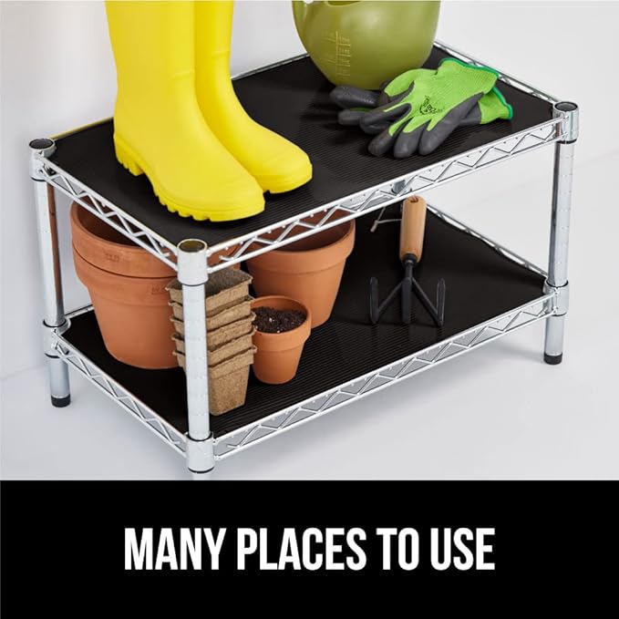 GORILLA GRIP DuraGuard Shelf Liner, Non-Adhesive Cabinet Liners for Kitchen Drawers, Shelves, Refrigerator, Pantry Storage, Bathroom Closet, Durable Waterproof BPA Free Ribbed Plastic, 12x20 Jet Black