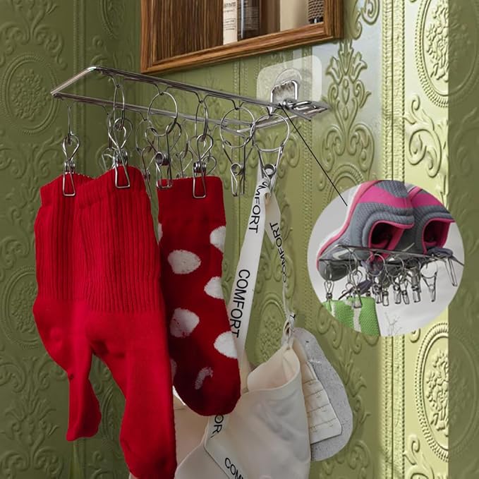 Wall Hanging Folding Socks Clip, Bathroom Balcony Folding Clothes Hanger,Sock Hanger for Drying Towel Bra Underwear Sock Clip,10 Clips