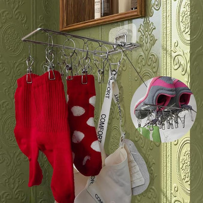 Wall Hanging Folding Socks Clip, Bathroom Balcony Folding Clothes Hanger,Sock Hanger for Drying Towel Bra Underwear Sock Clip,10 Clips